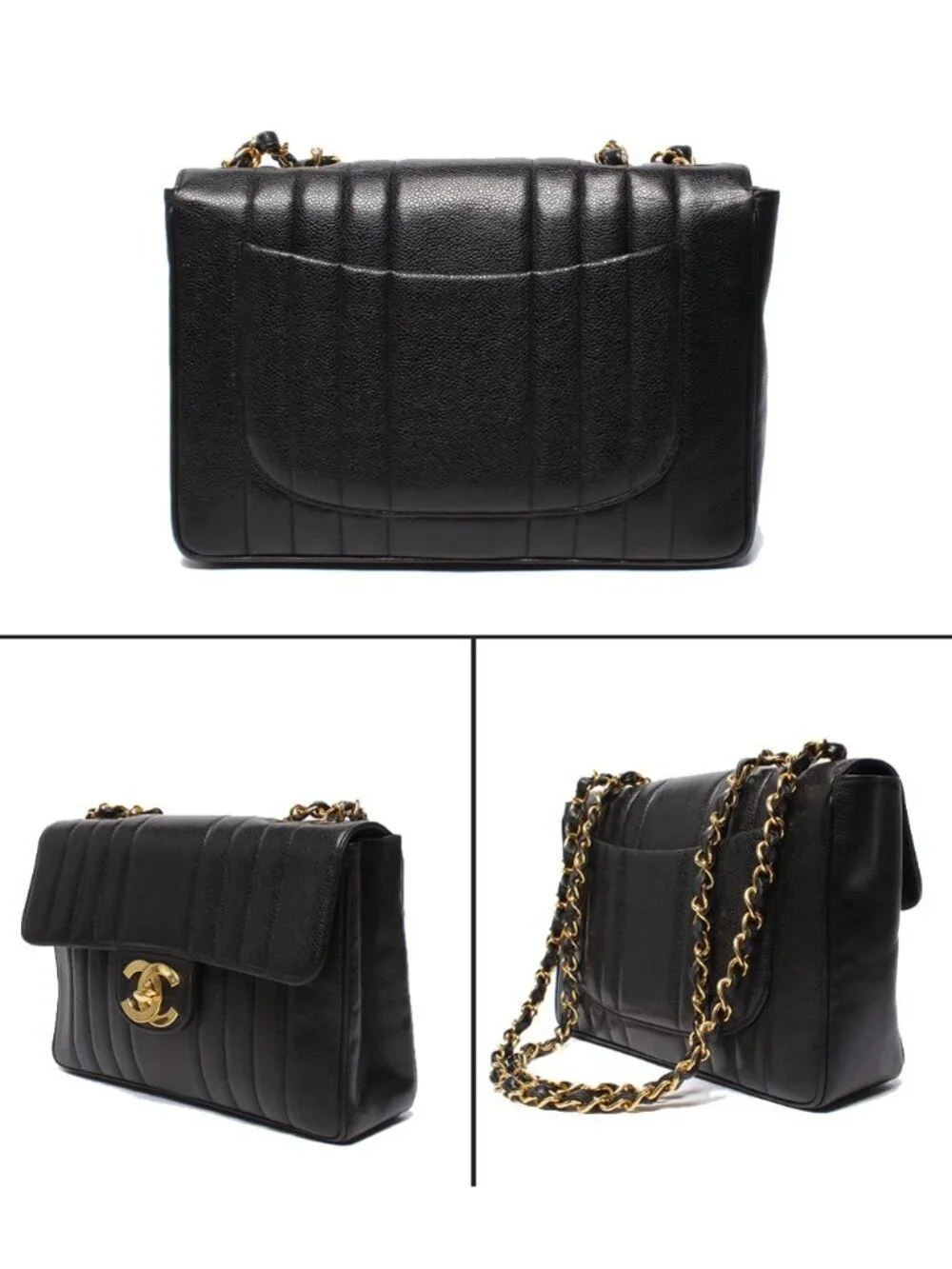 Chanel Chain Shoulder Bag Mademoiselle Classic Gold Double Single Flap Caviar